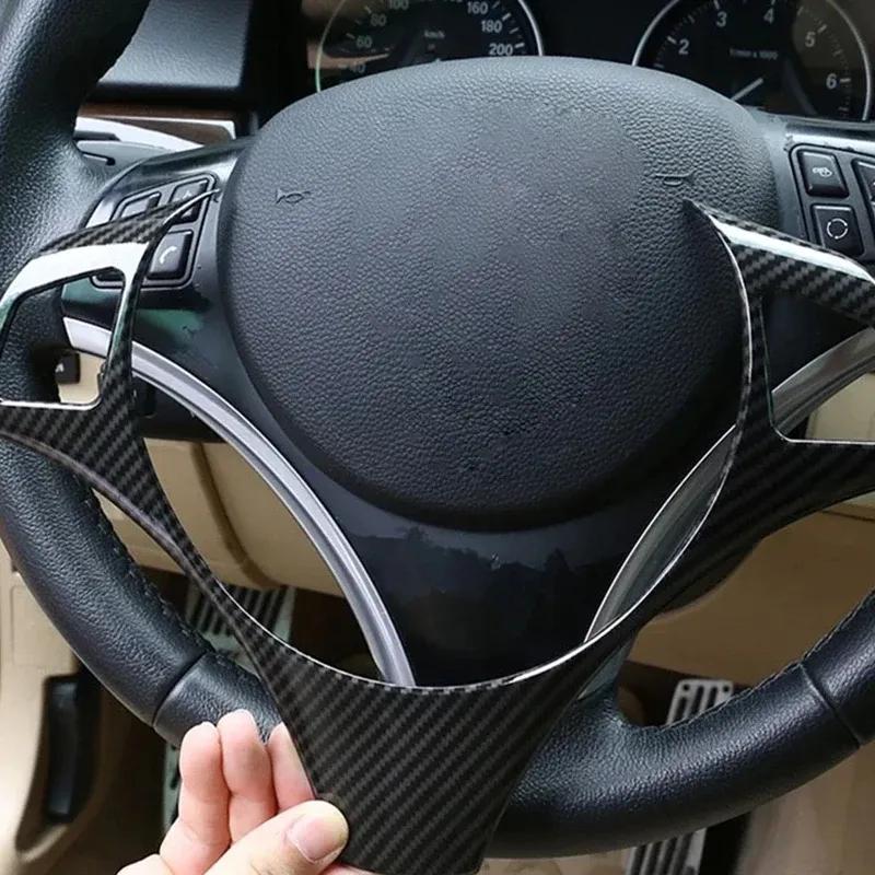 Auto Steering Wheel Panel Decorative Cover Trim Moulding Sticker Carbon Fiber Black for BMW 1 3 Series E87 E90 E92 E93 2006-2012