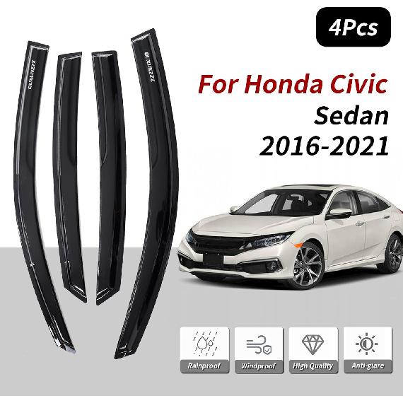 Rain Guards Side Window Visor Vent Outside Mount, 4PCS Fits For Honda Civic 4 Door Sedan 2016 2017 2018 Model Only