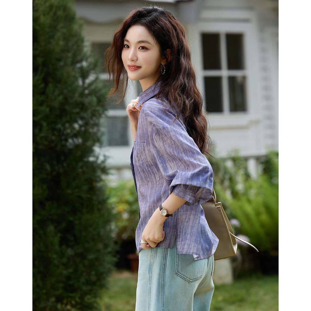 Dme [Art Student Outfit] Summer Artistic Gradient Lapel Shirt, Loose Comfortable Blouse, Women's Top