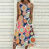 Ladies Plus Size Sleeveless Crew Neck Dress Delicate Mini Floral Flowy Mid Length Gown