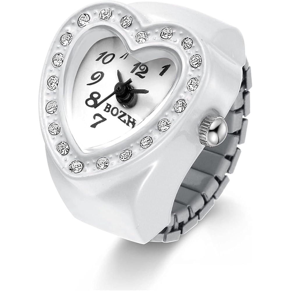 Jewelrywe Ring Watch Waterproof Business Fashion Quartz Sports Stainless Steel Flip-Up Cover Numeric Dial