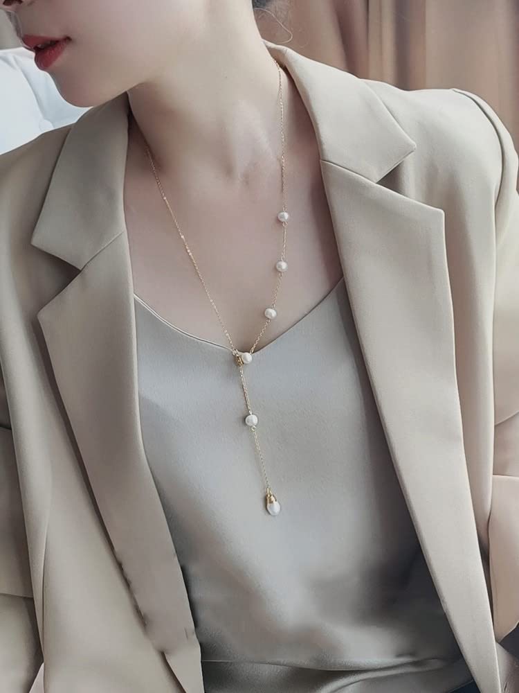Long Necklace for Long Natural Pearl Pearl Sweater Slide Jewelry [UOUHAIO] Women, Fashion, Women's Necklace, Y-shaped Pearl, Necklace, Chain,