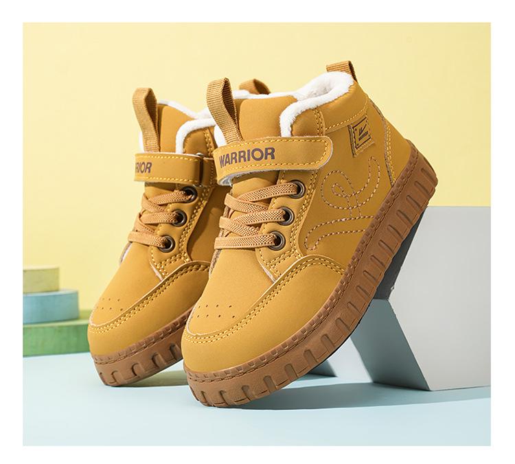 Warrior Kids' Winter Fleece-Lined High-Top Sneakers, 2025 Style - Girls' and Boys' Non-Slip Warm Cotton Shoes