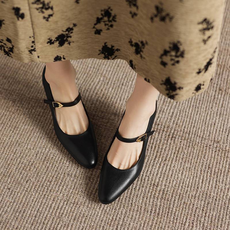 Krazing Pot Cow Skin Round Toe Stiletto High Heels Summer Shoes Big Size 42 Beauty Lady Metal Buckle Women Shallow Pumps