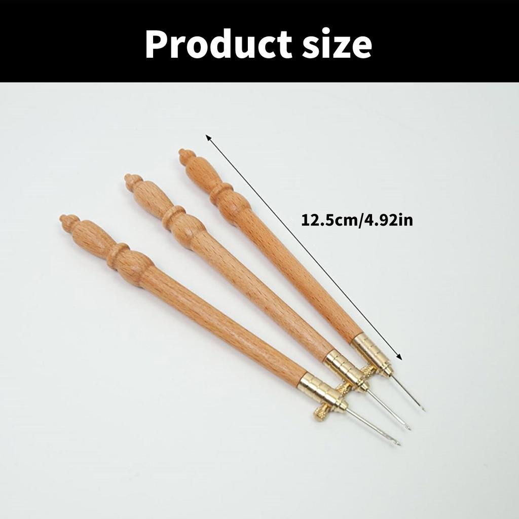 Embroidery Hook Wood Handle Includes Needle (0.8mm 1.0mm 1.2mm) Embroidery Crochet Hook for Sequins Beading Knitting