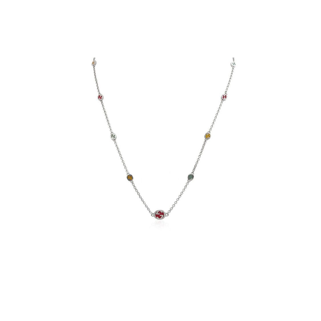 

Gucci Interlocking Double G Pattern Glossy Enamel Necklace Women necklace Silver YBB728953001 Dust Bag+Box (Random Color),F,Silver