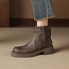 Fashion 2025 NEW Autumn Women Boots Split Leather Women Shoes Round Toe Chunky Heel Shoes Chelsea Boots Daily Shoes Platform Short Boots