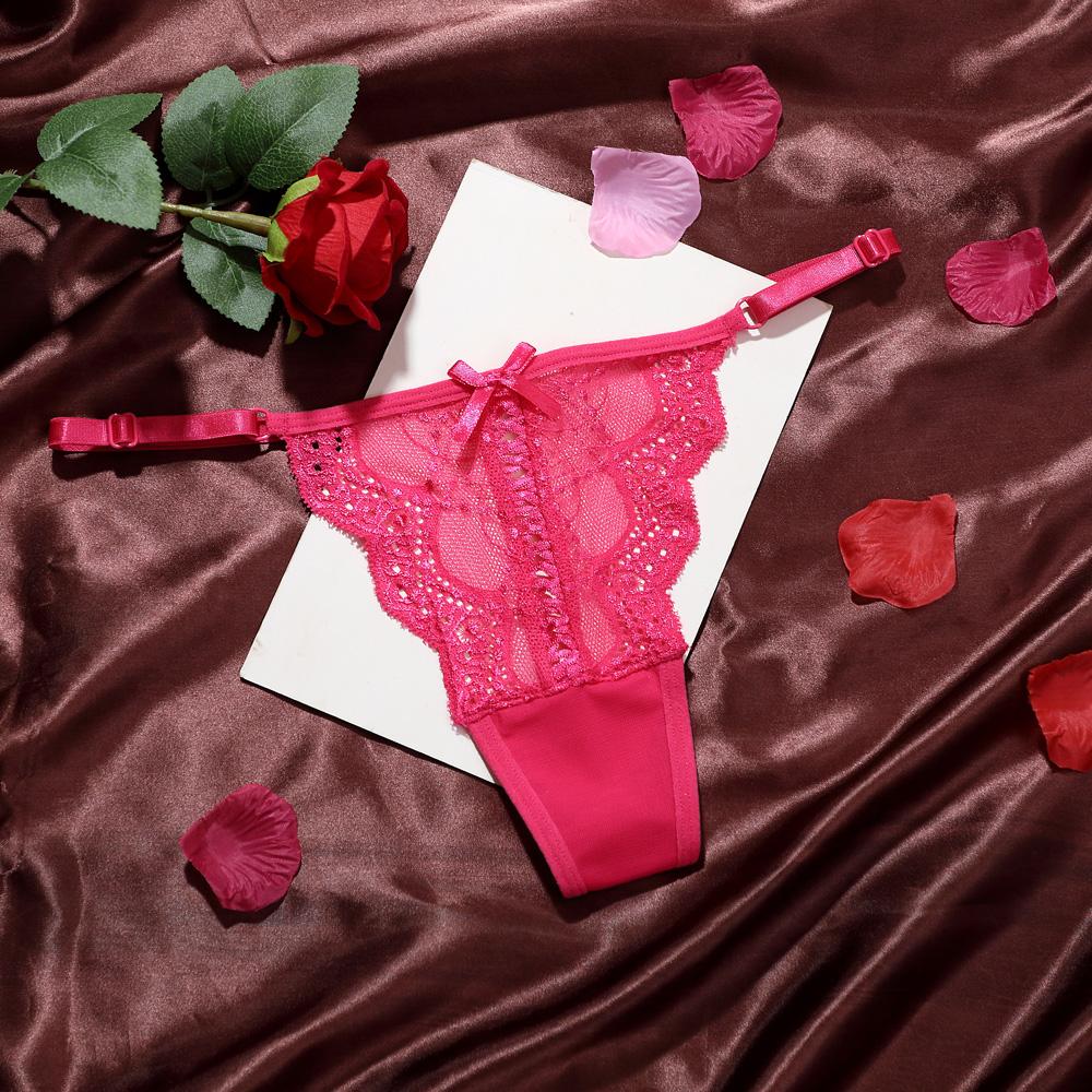 Women Thongs Lace Trim Elegant Sexy Adjustable Belt Panties Low Waist Butterfly Knot Ladies Transparent Mesh Lingeries