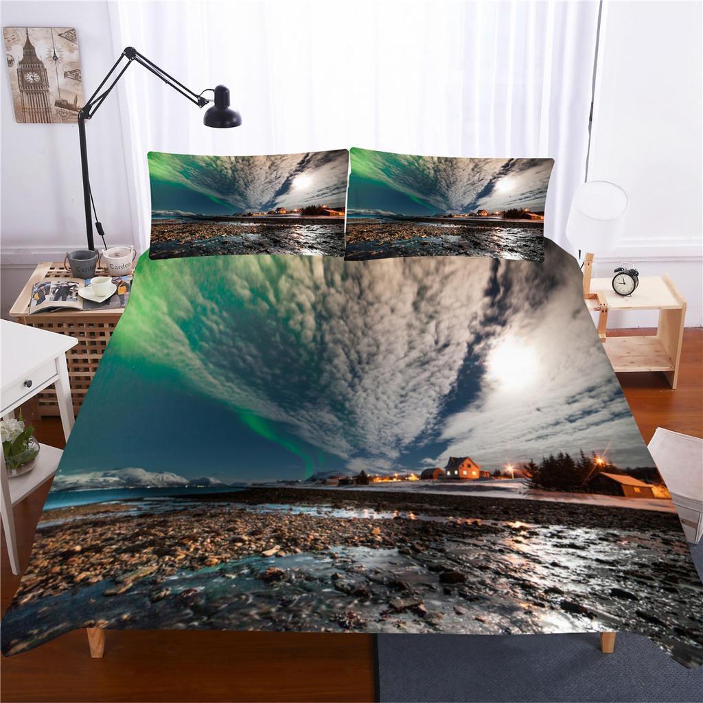 Nature Landscape Duvet Cover King/Queen Size Blue Sky Mountain Modern Art Bedding Set Watercolor 2/3pcs Polyester Quilt Cover