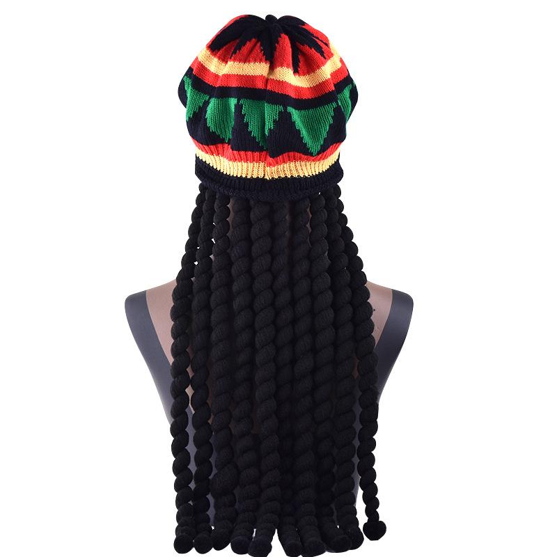 Unisex Knit Braid Hat Jamaican Bob Rasta Beanie Cap Hip Hop Cap Men Dreadlocks Wig Bob Marley Caribbean Fancy Dress Up Headwear