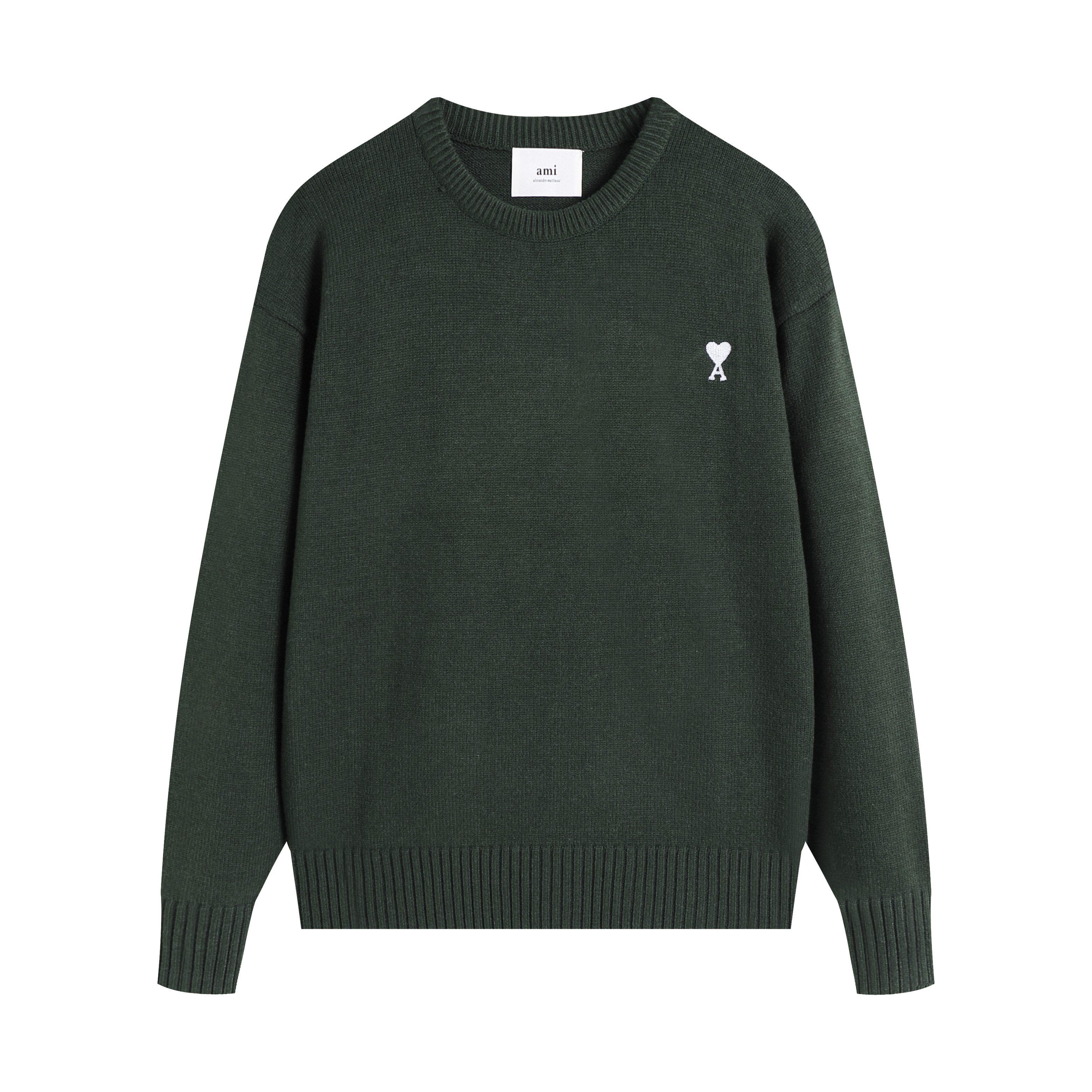 AMI 2025 Klassieke Koppel Ronde Hals Zelfde Kleur Plat Geborduurde Liefde Wollen Trui L