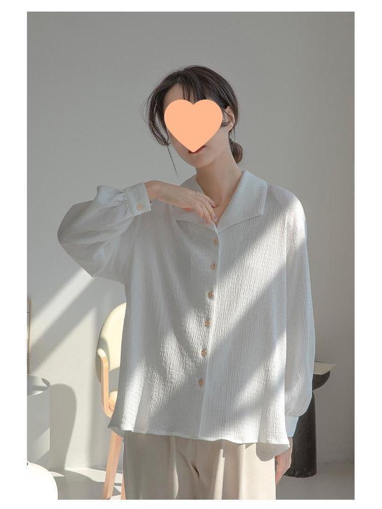 Women's Textured White Shirt - Loose French Style, Spring/Summer 2025