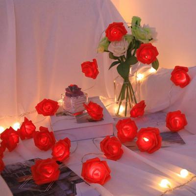 Warm Light LED String Lights Colored Lights Simulation Green Leaves Fairy Lights Rose Flower Design Rose Flower Lights