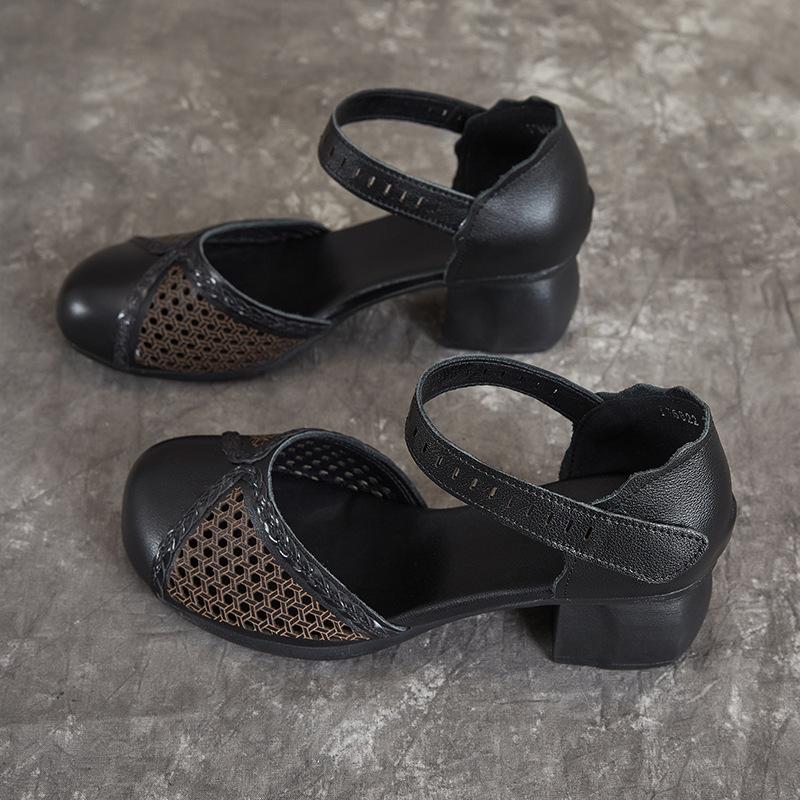 Fashion GKTINOO Genuine Leather Women Sandals Summer Shoes Thick Heels Soft Sole Women Shoes 2025 Hollow Mom Sandals