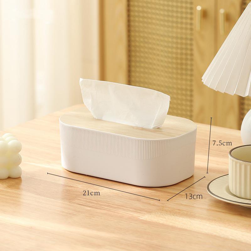 Plastic Tissue Box with Wooden Cover Nordic Simplicity Style Desktop Napkin Box Living Room Bathroom Toilet Square Tissue Box