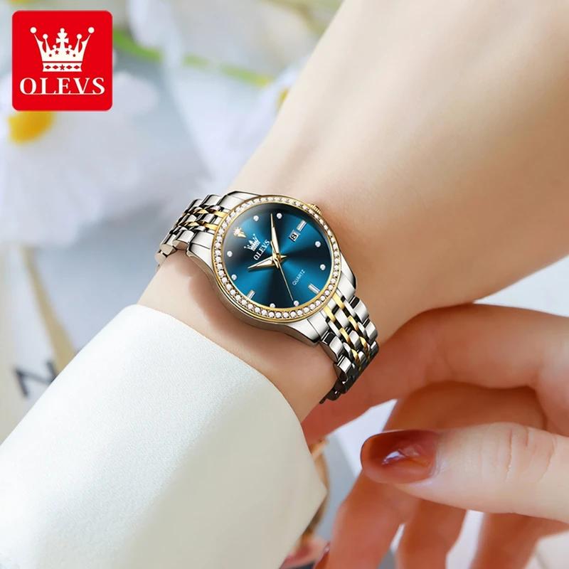 OLEVS Luxuriöse Wasserdichte Quarz-Uhr Für Damen Datum Diamant Edelstahl Damen Armbanduhr Leuchtend Original Damenuhr