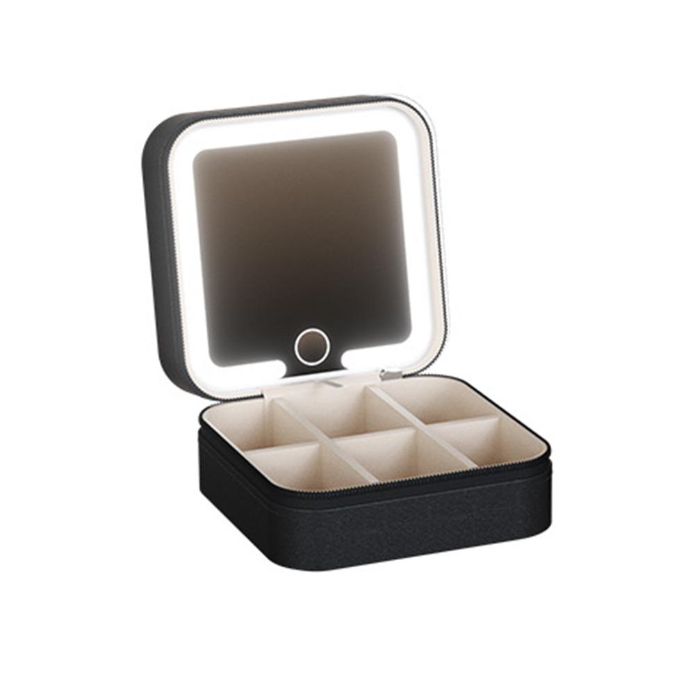 Portable Jewelry Box with Mirror Detachable Divided Necklace Tray Valentine's Day Gift