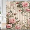1pc pink romantic floral shower curtain, high-end elegant bathroom curtain, bathroom decoration pattern