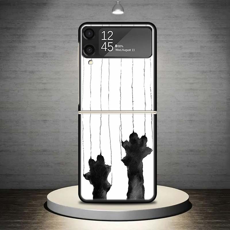 Cat Footprint Funny Paw Cute Phone Case For Samsung Galaxy Z Flip 7 6 5 4 3 5G Cover ZFlip7 ZFlip6 ZFlip4 ZFlip5 ZFlip3 Coque Fu