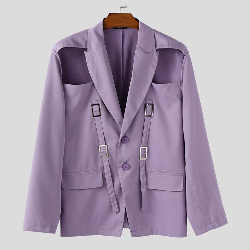 INCERUN Paltoane Blazer Subțiri cu Rever pentru Bărbați, Mânecă Lungă, Decupaje cu Nasturi