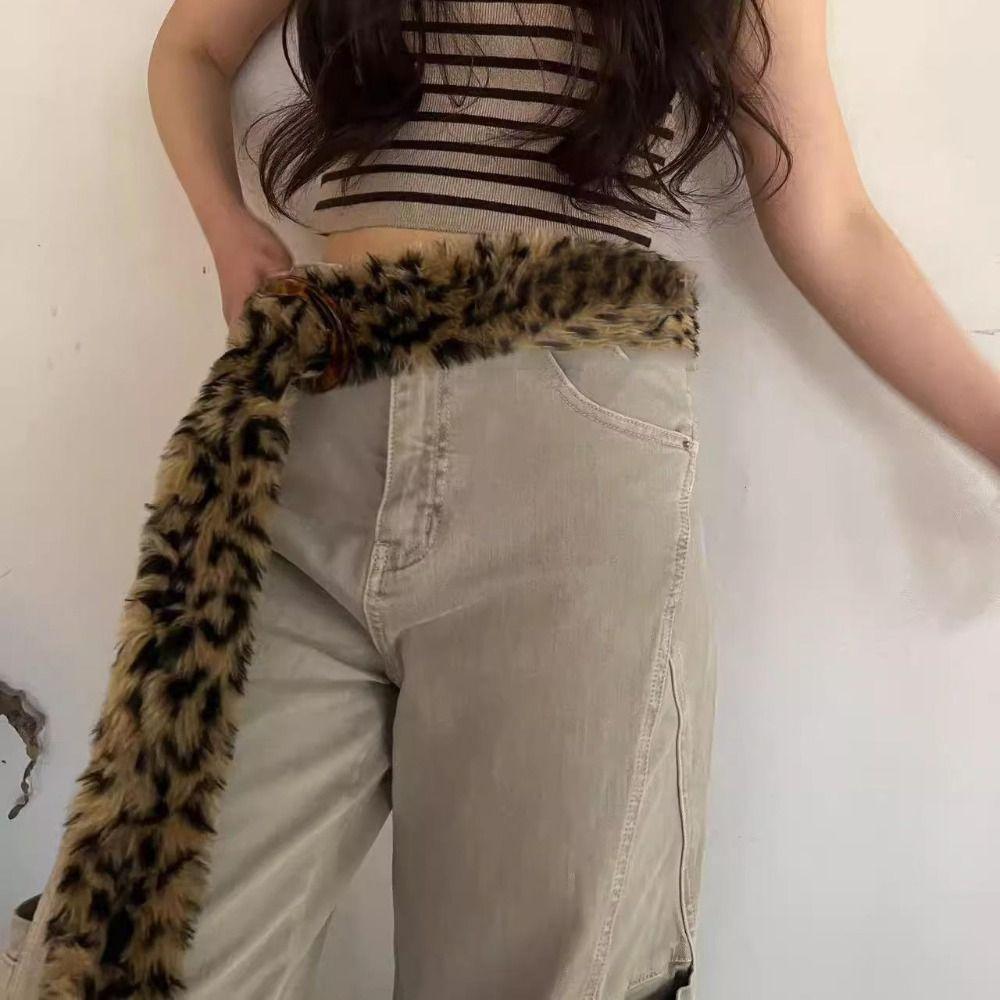 Jeans Decor Leopard Print Plush Belt Furry Jazz Dance Costumes Accessory  Spicy Girl