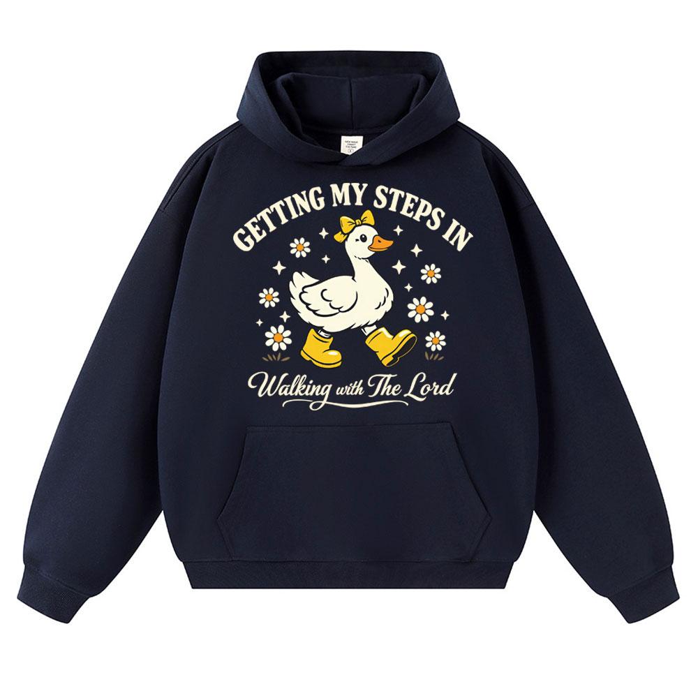 Funny Getting My Steps in Walking with The Lord Hoodies Men Women Christian Goose Boots Sportwear Loose Fleece Casual Pullover