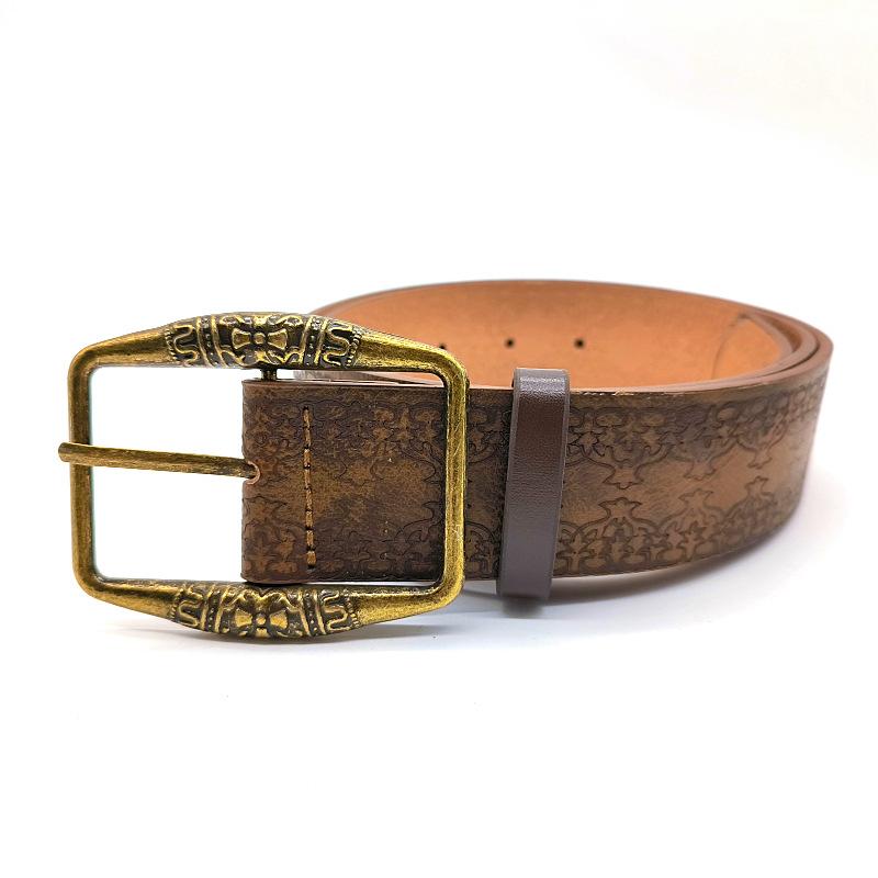 American Retro Engraved Pattern Decorative Belt Ethnic Style With Jeans Belt High-End Brown