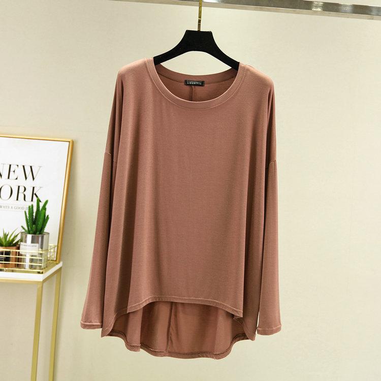 Women's Loose Crew Neck Long Sleeve Modal T Shirt Thin Solid Color Casual Spring Summer Outerwear Basic Layering Top Plus Size