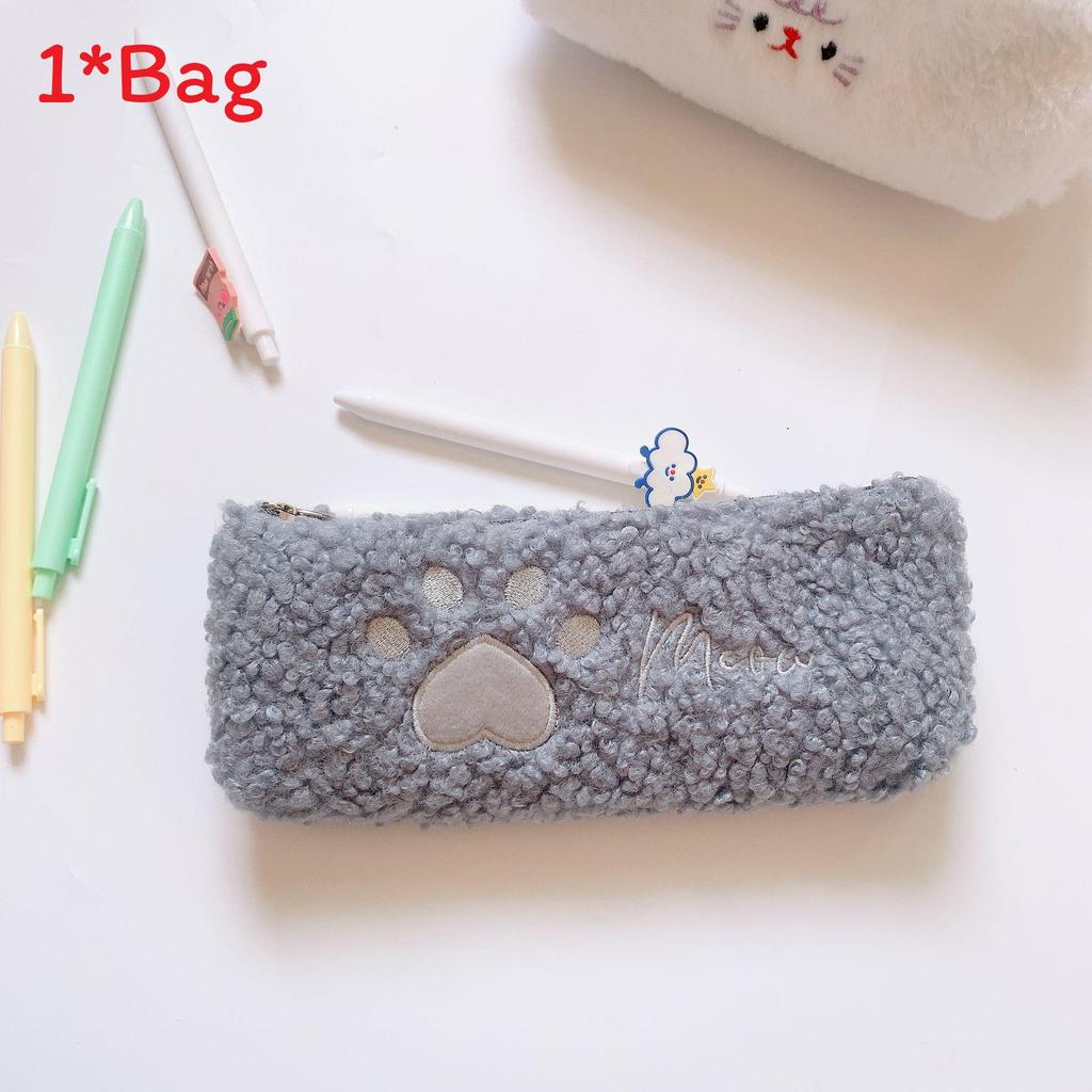 Cute Cat Paw Plush Pencil Case With Soft Material For Students And Girls