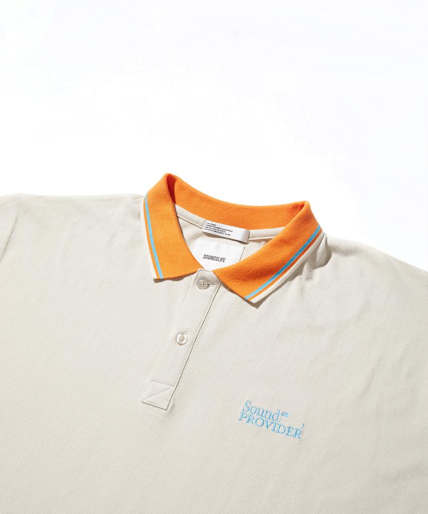 SOUNDSLIFE Big Fit Stripe Collar Polo Shirt Beige