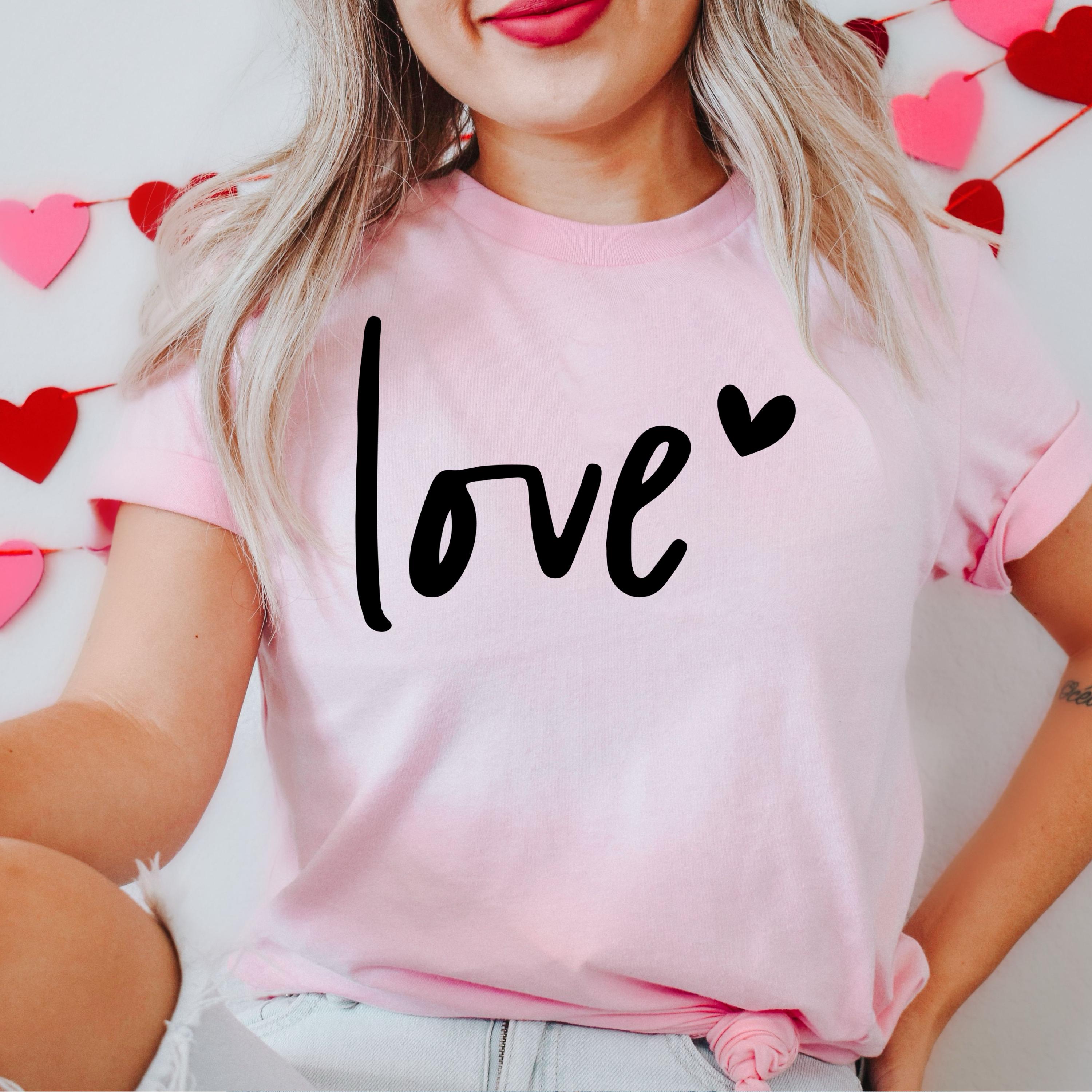 Love Heart Shirt Valentines Day Gift Women T Shirt Couple Shirt Cotton Tops S розовый