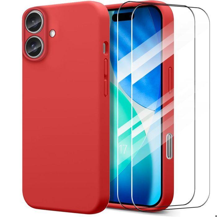 Coque de Protection - BOOLING - pour iPhone 17 - Silicone Ultra Slim Antichoc - Rouge - 2 Verres Trempés