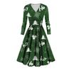 Women's Casual And Fashionable Christmas Printed Long Sleeved V-neck Sexy Dress