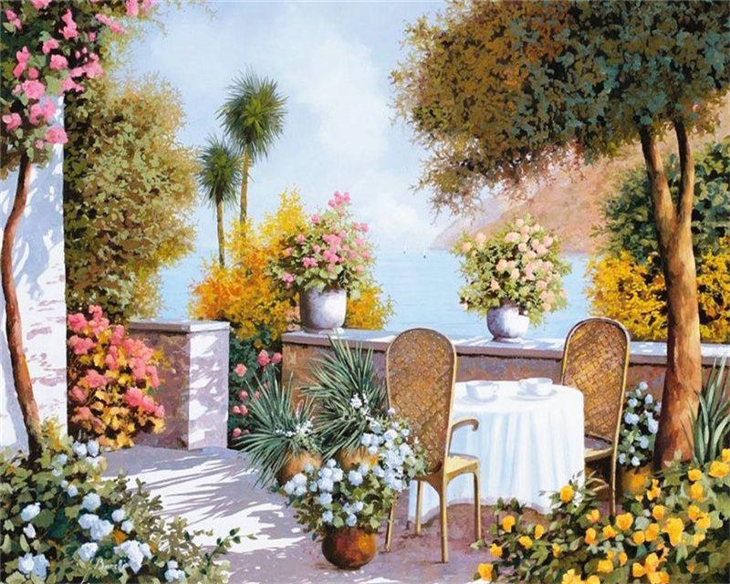 RUOPOTY Barvení podle čísel Městská krajina pro obývací pokoj na plátně Jedinečný dárek akrylový obrázek podle čísel domu