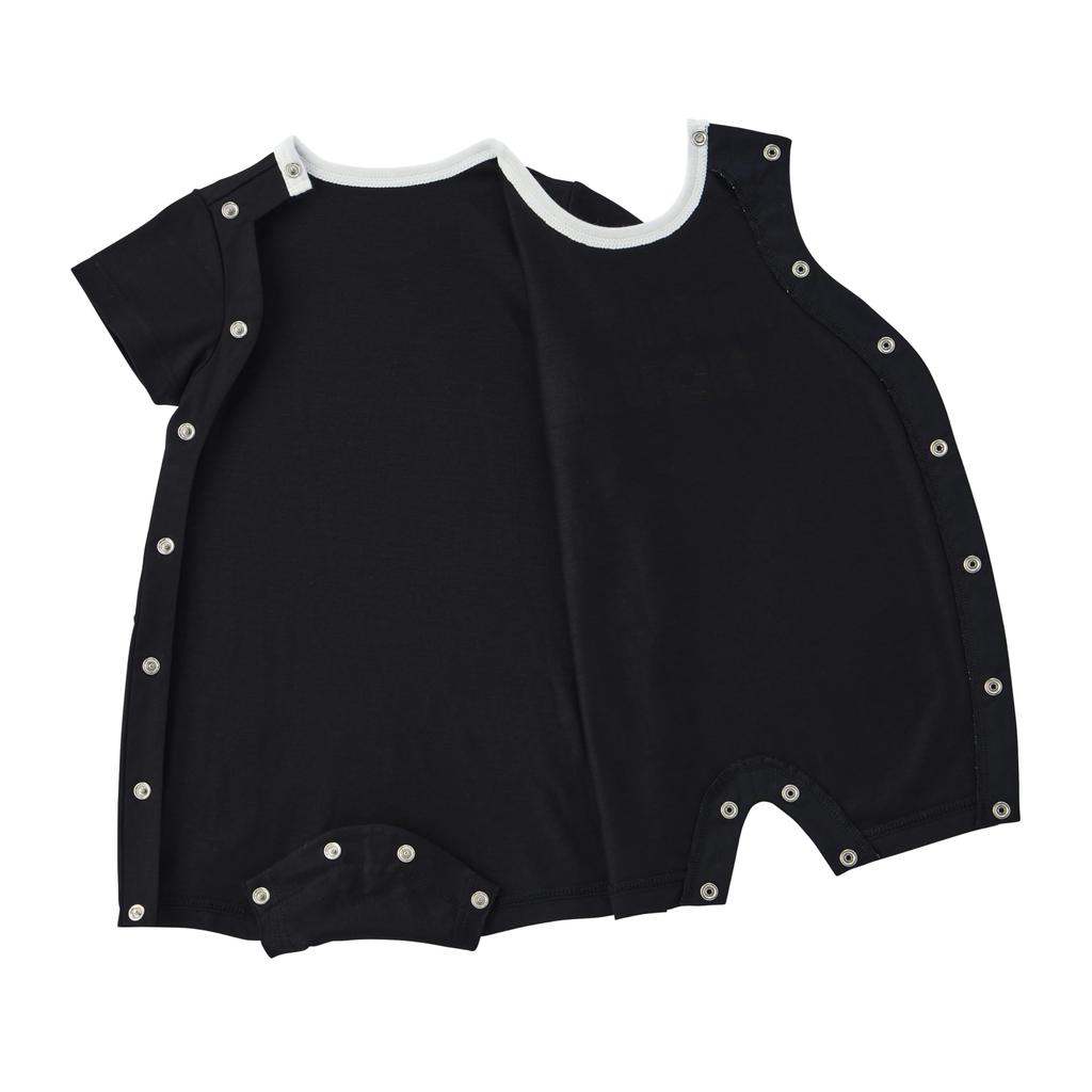 Shortall Short Made In Baby Black [Miki House] Romper, Sleeve, Logo, Plain, Japan, Boys, Girls, Baby, Clothes, Infant, Children's Clothes,