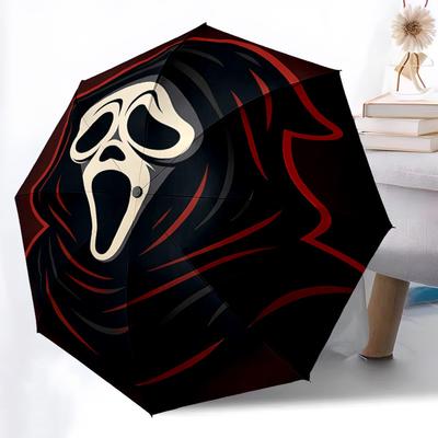 1PC Scream Mask Automatic Folding Umbrella - Compact 8-Rib Design, Durable Plastic & Iron, Daily Use F010608