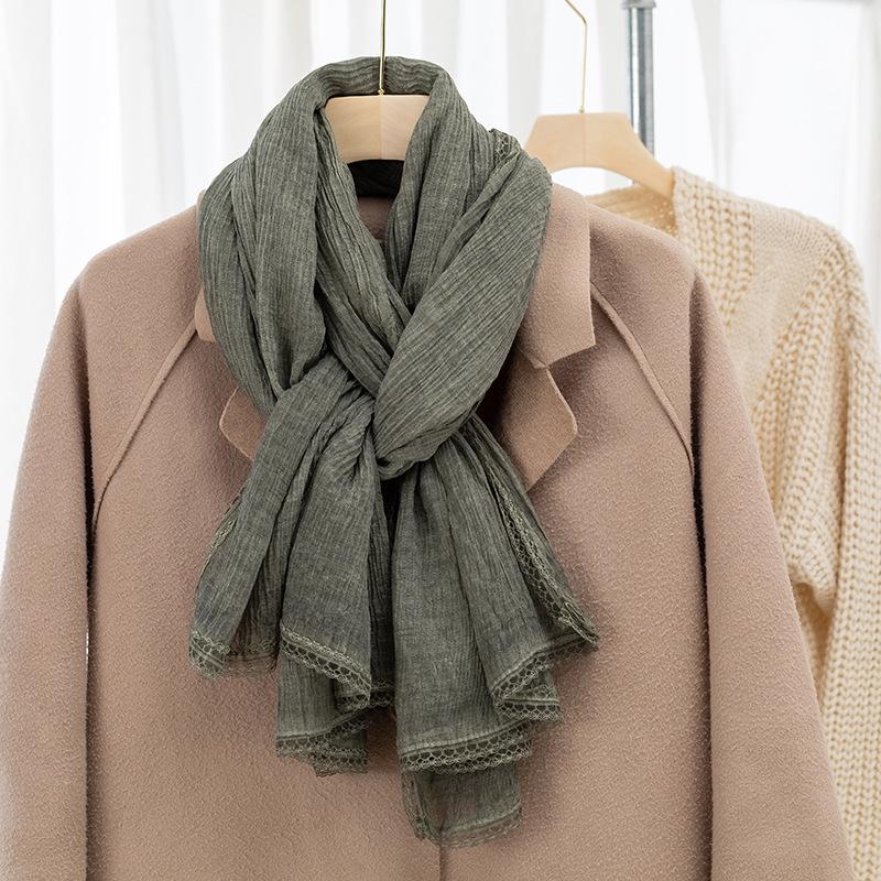 Women's Vintage Japanese Tie-Dye Cotton Linen Silk Scarf - Versatile, Lightweight, and Elegant for Spring and Autumn