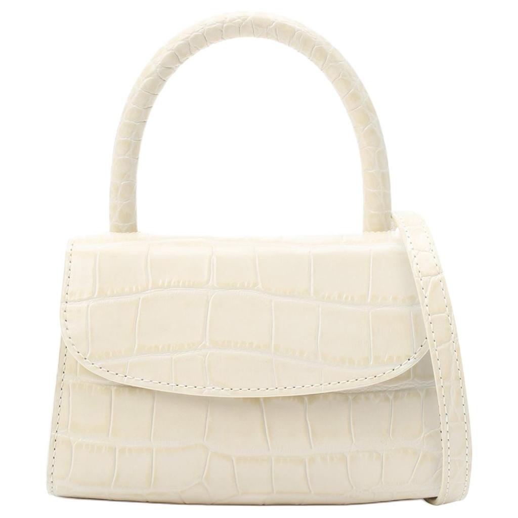 By Far Croco Cow Leather Small Square Bag, Portable Crossbody Bag, Shoulder Bag Mini Women's Cream White 19PFMINACEDSMA