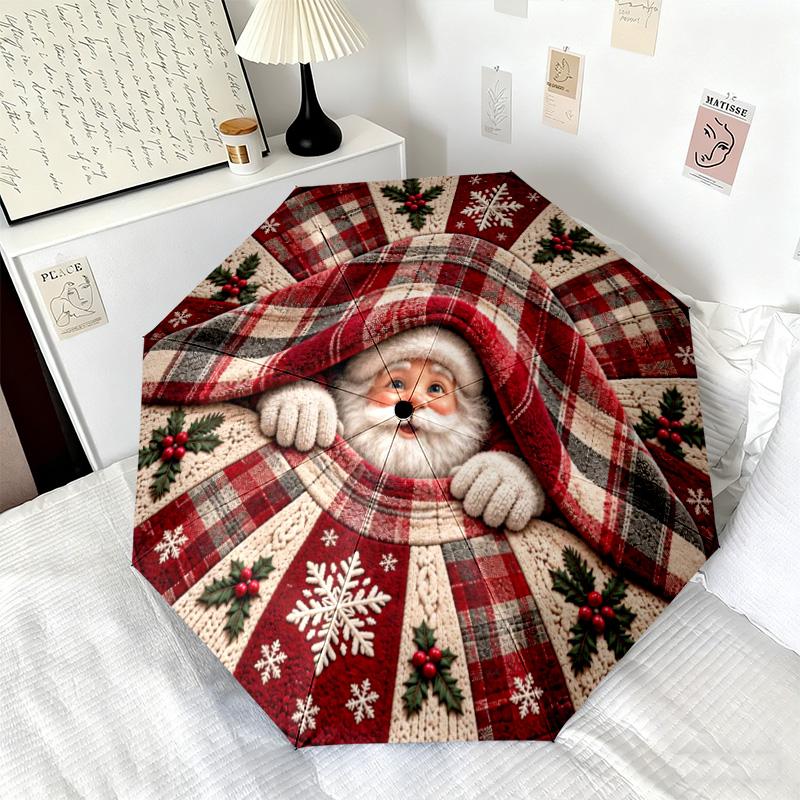 Christmas gifts, bells, Santa Claus, snowman, Christmas tree umbrella, home essential, wrought iron tri-fold portable all-season outdoor umbrella H27