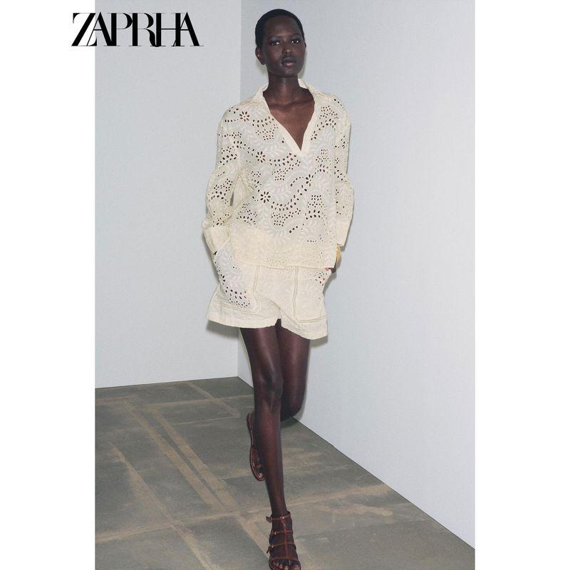 Zaprha 2025 Summer New Outer Wear Casual Thin Hollow Embroidered Bermuda Mid Waist Shorts 4786106