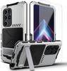 For Samsung S24 S23 Ultra 3-Layer Hybrid Aluminium Bumper Silicone Phone Cases Screen Protection Snap-on Heavy Metal Armor Case