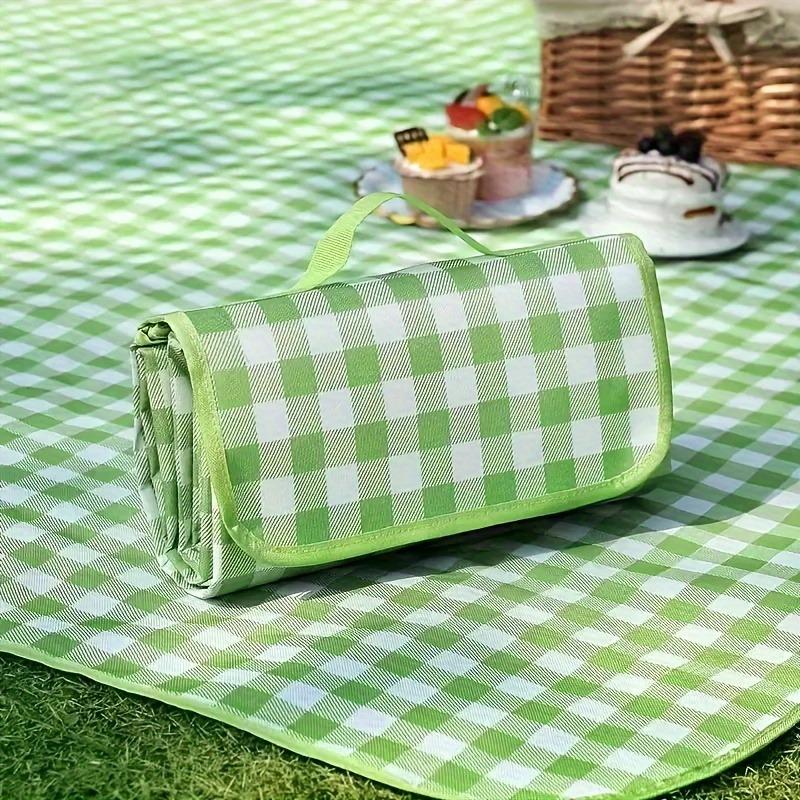 1pc Foldable Absorbent Durable Picnic Blanket - Bright Yellow And White Plaid Lawn And Beach Mat for Camping, Hiking, Outdoor Activities,