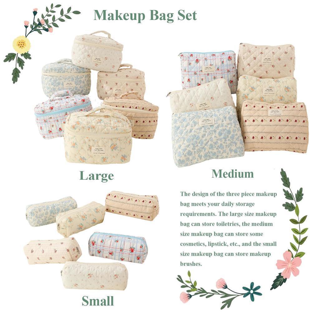 Three-Piece Floral Large-Capacity Makeup and Travel Bag Set