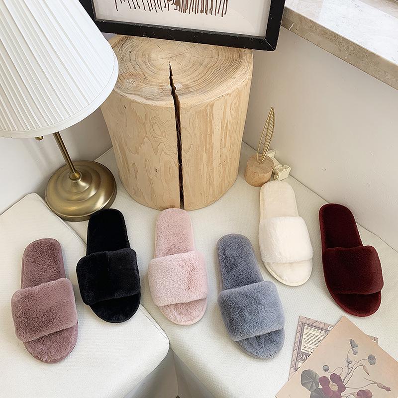 Cozy Plush Cotton Slippers for Women - Indoor Autumn/Winter Open Toe, One-Strap, Flat Bottom, Plus Size