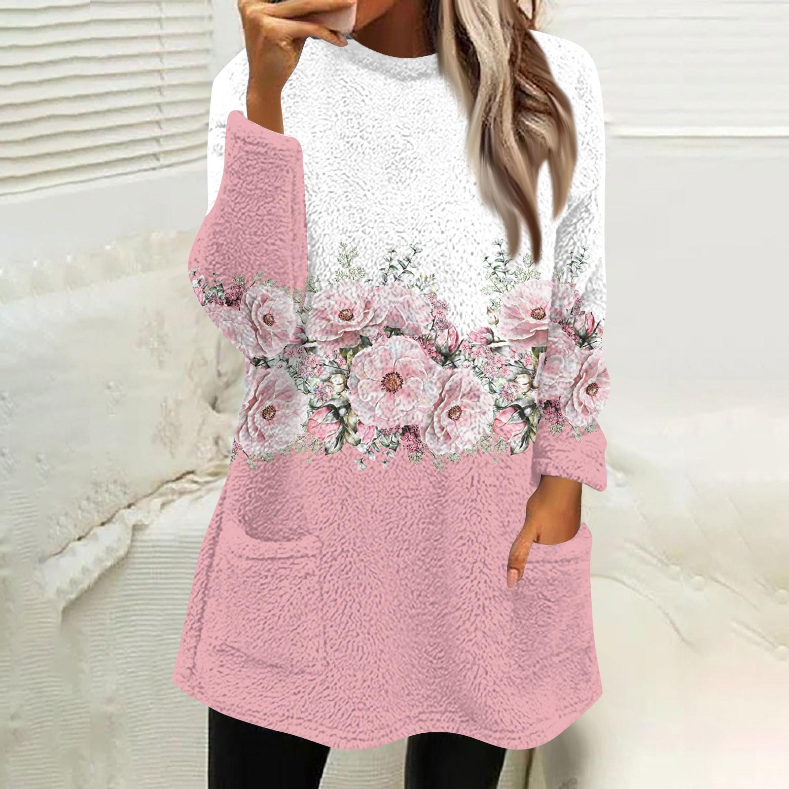 

Женская мода повседневная плюшевая толстовка с длинным рукавом с принтом и карманами XXL