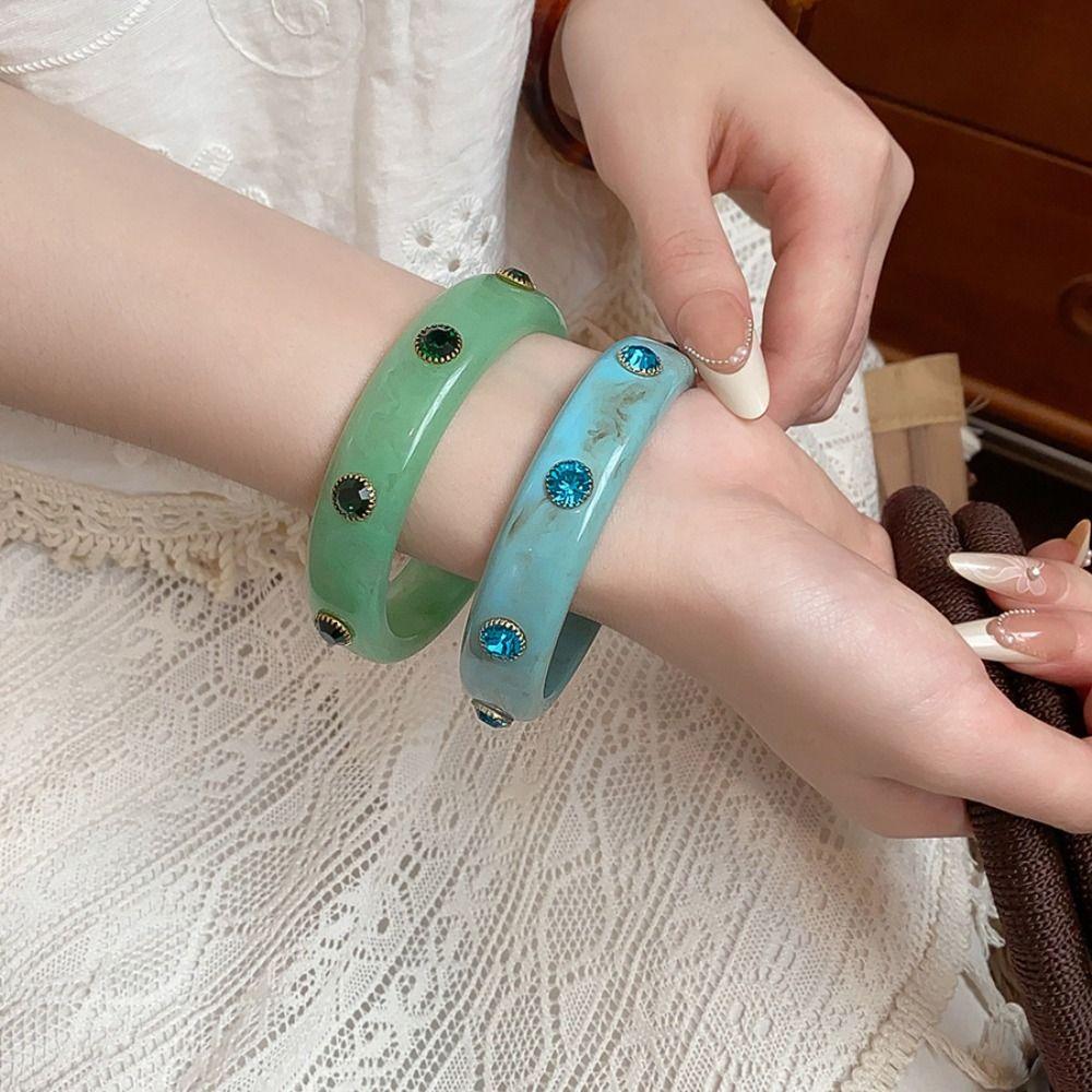 Bohemian Rhinestone Colored Bracelet Zircon Retro Hand Ring Unique Acrylic Bangle  Women