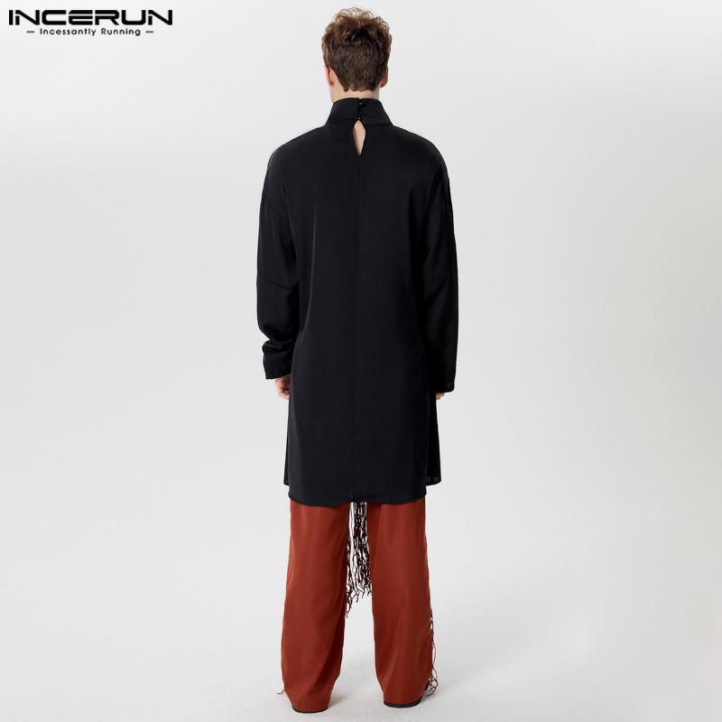 INCERUN Männer Rollkragen Langarm Splits Offene Vorderseite Lange Shirts Dünne Tops