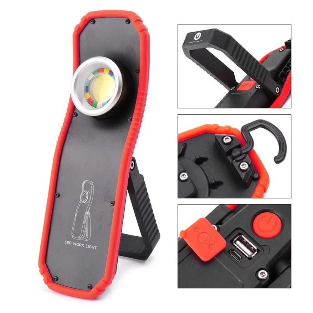 Portable LED Flashlight 60W COB Magnetic Work Light USB Rechargeable with Hanging Hook for Outdoor Working Repair Camping