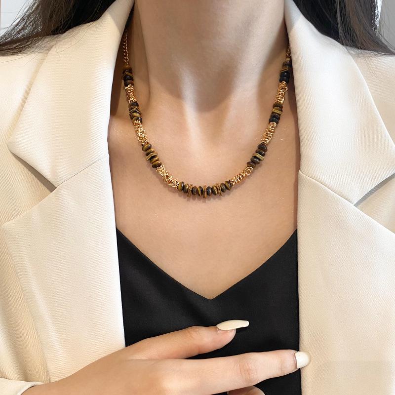 Vintage Maillard Kaffee Halskette & Tigerauge Ohrringe Set für Damen