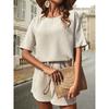 Summer Women Shorts Short Sleeve Tops Dressy Batshirt Suit Fashion Shorts Two Piece Set Casual Suit